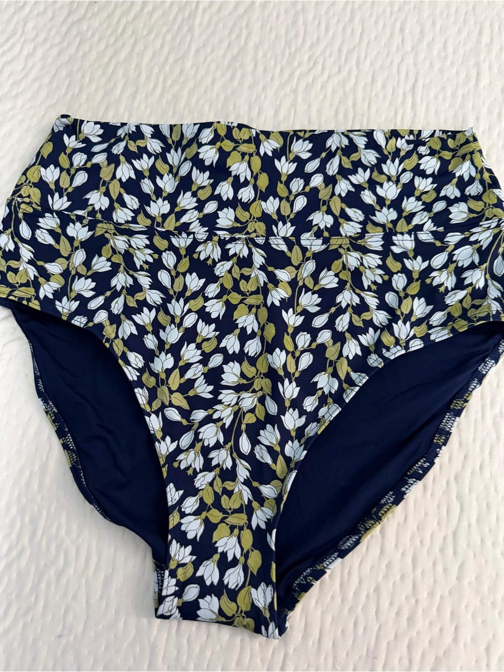 Lands' End Navy Floral High-Rise Bikini Bottoms